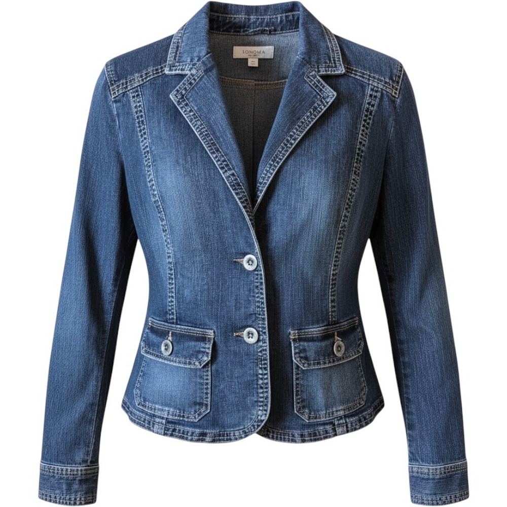 Sonoma Life Style Womens Medium Wash Denim Blazer Jacket Size M Blue Whimsy Fall